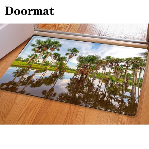 PUDMAD Palm Tree Reflections 3 Piece Bathroom Rugs Set Bath Rug Contour Mat and Toilet Lid Cover