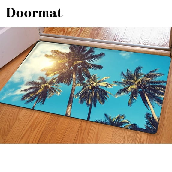 PUDMAD Palm Trees1 3 Piece Bathroom Rugs Set Bath Rug Contour Mat and Toilet Lid Cover