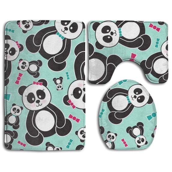 PUDMAD Panda Bears 3 Piece Bathroom Rugs Set Bath Rug Contour Mat and Toilet Lid Cover