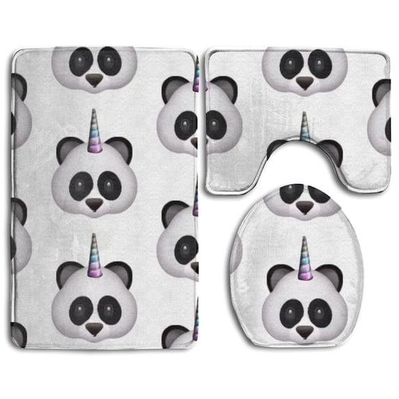 PUDMAD Panda's Unicorn 3 Piece Bathroom Rugs Set Bath Rug Contour Mat and Toilet Lid Cover