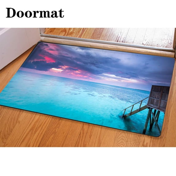 PUDMAD Panoramic Sunset from Maldives islandWater Villa 3 Piece Bathroom Rugs Set Bath Rug Contour Mat and Toilet Lid Cover