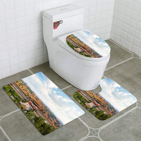 PUDMAD Panoramic View Forbidden City 3 Piece Bathroom Rugs Set Bath Rug Contour Mat and Toilet Lid Cover