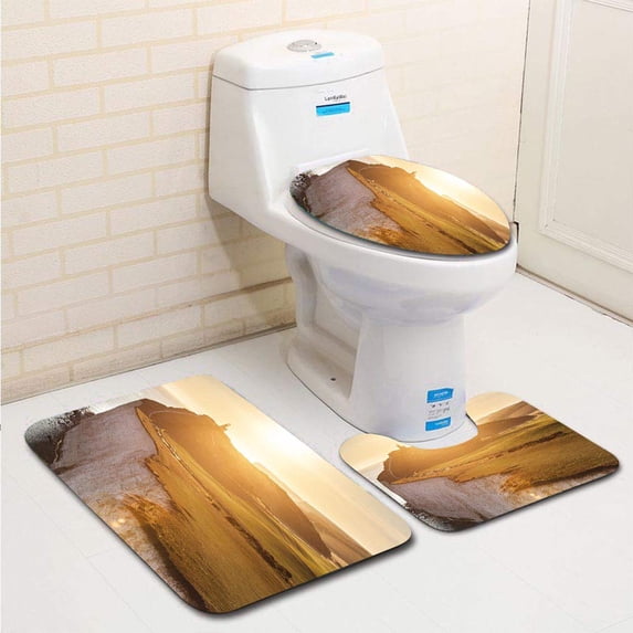 PUDMAD Panoramic View Seven Sisters Cliffs at Sunset 3 Piece Bathroom Rugs Set Bath Rug Contour Mat and Toilet Lid Cover