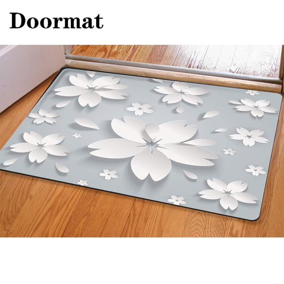 PUDMAD Paper Flowers Abstract Seamless 3 Piece Bathroom Rugs Set Bath Rug Contour Mat and Toilet Lid Cover