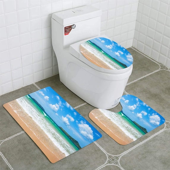 PUDMAD Paradise Beach 3 Piece Bathroom Rugs Set Bath Rug Contour Mat and Toilet Lid Cover
