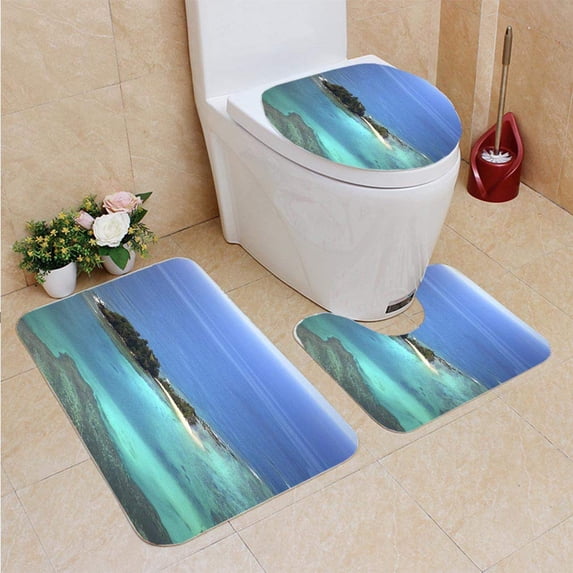 PUDMAD Paradise Deserted Island 3 Piece Bathroom Rugs Set Bath Rug Contour Mat and Toilet Lid Cover