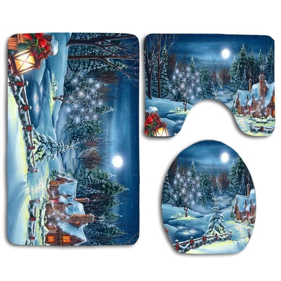PUDMAD Parent 3 Piece Bathroom Rugs Set Bath Rug Contour Mat and Toilet Lid Cover