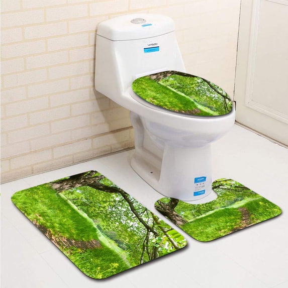PUDMAD Park Sun 3 Piece Bathroom Rugs Set Bath Rug Contour Mat and Toilet Lid Cover