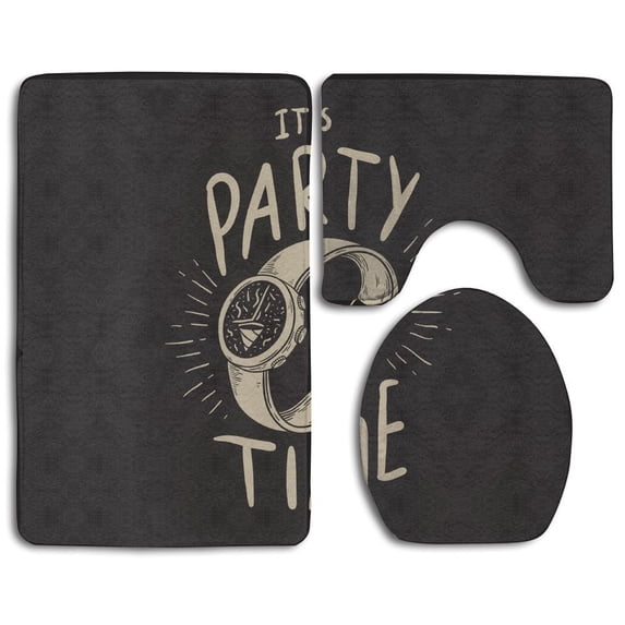 PUDMAD Party Time 3 Piece Bathroom Rugs Set Bath Rug Contour Mat and Toilet Lid Cover