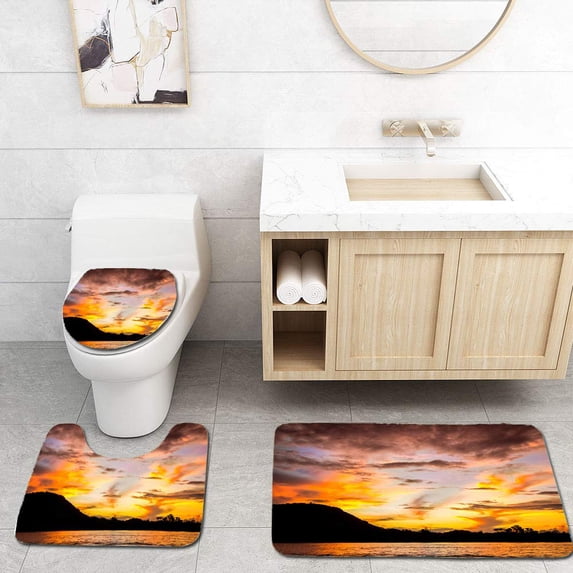 PUDMAD Pasiva River in Amazon Venezuela at Sunset 3 Piece Bathroom Rugs Set Bath Rug Contour Mat and Toilet Lid Cover