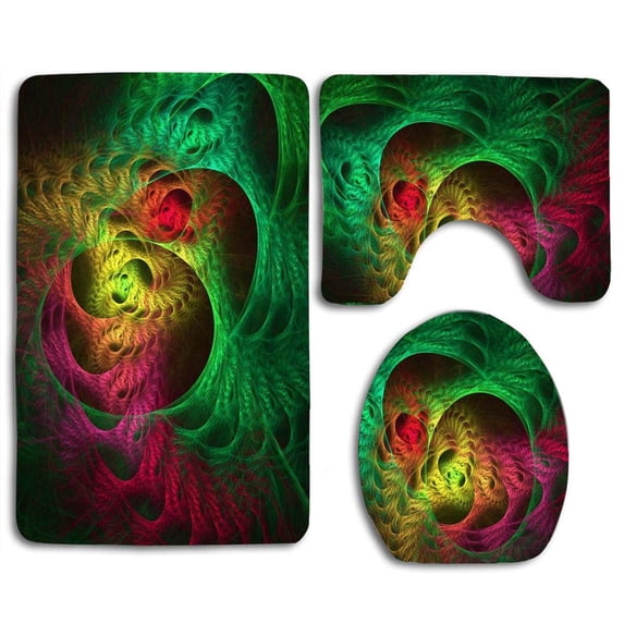 PUDMAD Pattern Background Smoke 3 Piece Bathroom Rugs Set Bath Rug Contour Mat and Toilet Lid Cover