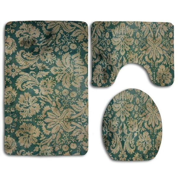 PUDMAD Pattern Color Old 3 Piece Bathroom Rugs Set Bath Rug Contour Mat and Toilet Lid Cover