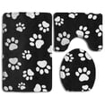thumbnail image 1 of PUDMAD Paw White Black 3 Piece Bathroom Rugs Set Bath Rug Contour Mat and Toilet Lid Cover, 1 of 2