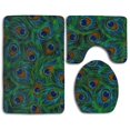 thumbnail image 1 of PUDMAD Peacock Green Feathers 3 Piece Bathroom Rugs Set Bath Rug Contour Mat and Toilet Lid Cover, 1 of 2