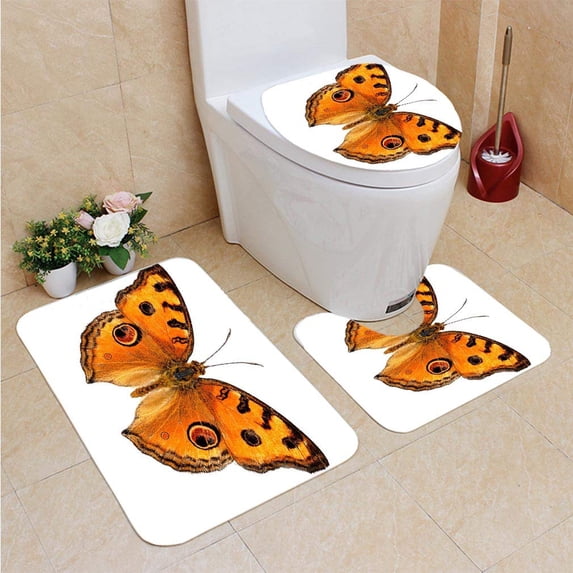 PUDMAD Peacock Pansy 3 Piece Bathroom Rugs Set Bath Rug Contour Mat and Toilet Lid Cover