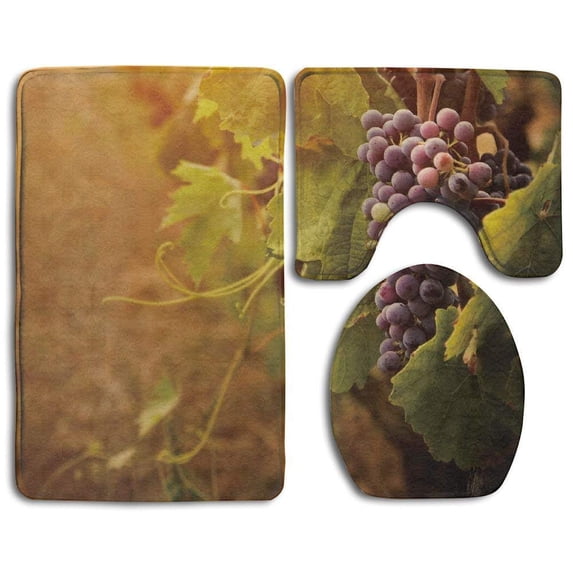 PUDMAD Personalized Fruit Grape 3 Piece Bathroom Rugs Set Bath Rug Contour Mat and Toilet Lid Cover