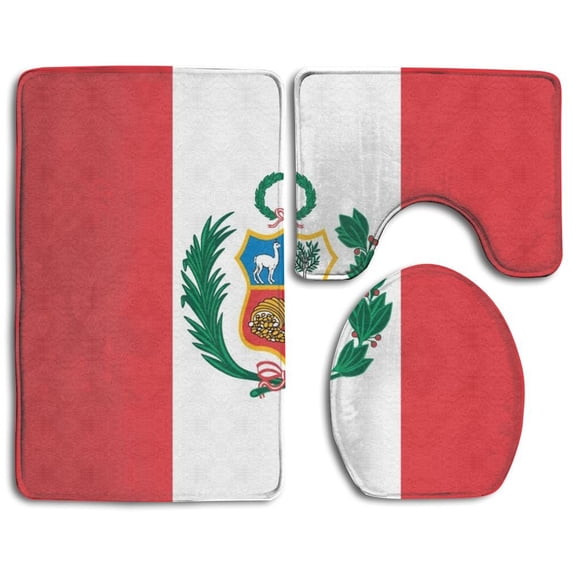 PUDMAD Peru Flag 3 Piece Bathroom Rugs Set Bath Rug Contour Mat and Toilet Lid Cover