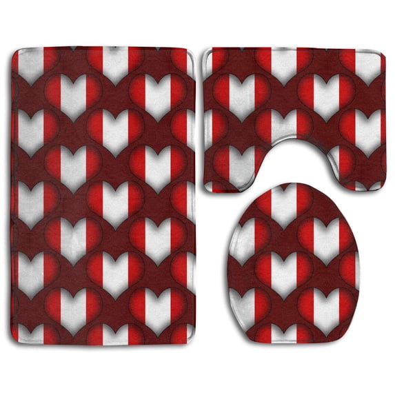 PUDMAD Peru Love 3 Piece Bathroom Rugs Set Bath Rug Contour Mat and Toilet Lid Cover