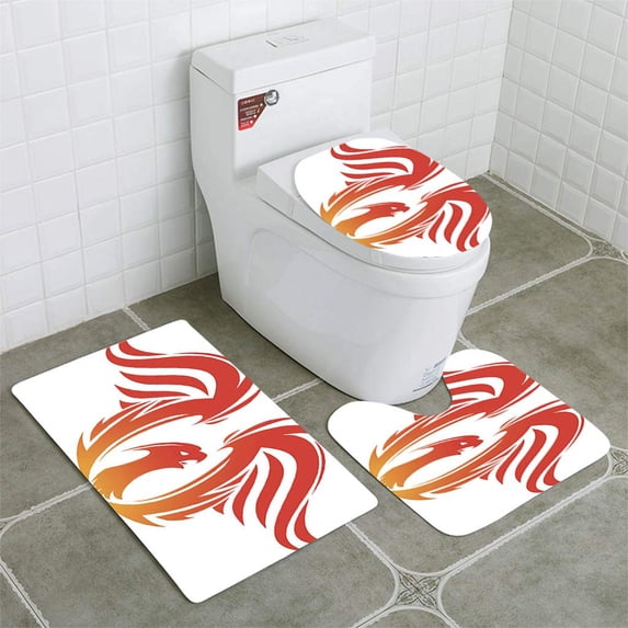 PUDMAD Phoenix 3 Piece Bathroom Rugs Set Bath Rug Contour Mat and Toilet Lid Cover