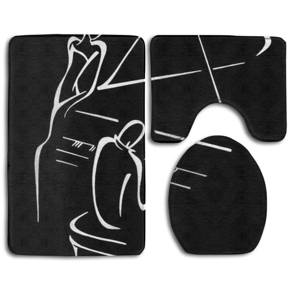 PUDMAD Piano 3 Piece Bathroom Rugs Set Bath Rug Contour Mat and Toilet Lid Cover