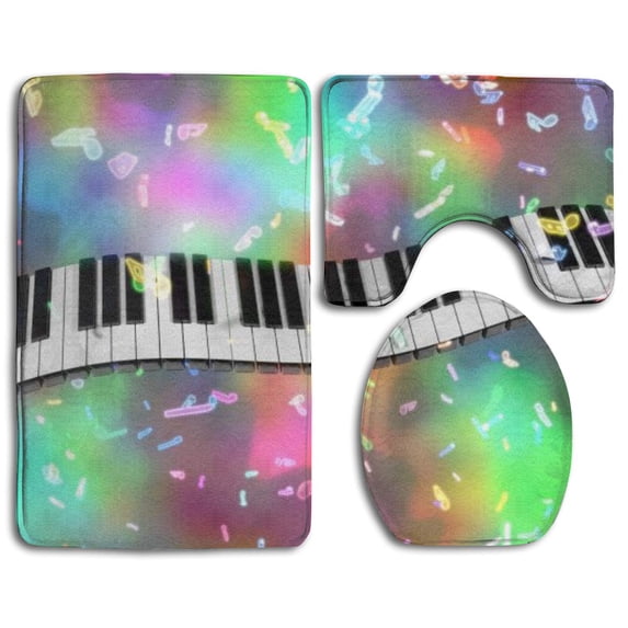 PUDMAD Pianokeys 3 Piece Bathroom Rugs Set Bath Rug Contour Mat and Toilet Lid Cover