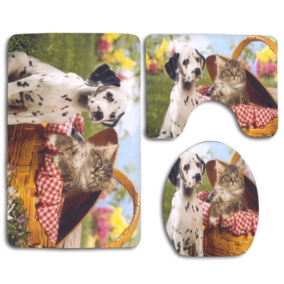 PUDMAD Picnic Buds Best Surprise 3 Piece Bathroom Rugs Set Bath Rug Contour Mat and Toilet Lid Cover