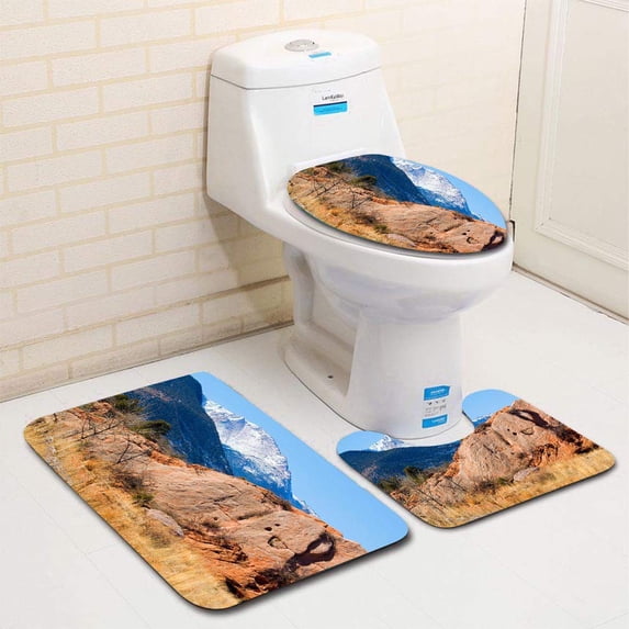PUDMAD Pikes Peak Rock Canyon 3 Piece Bathroom Rugs Set Bath Rug Contour Mat and Toilet Lid Cover
