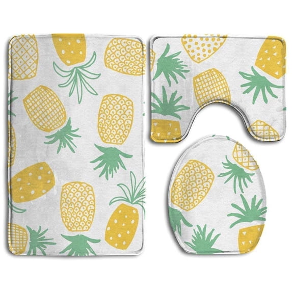 PUDMAD Pineapple 3 Piece Bathroom Rugs Set Bath Rug Contour Mat and Toilet Lid Cover