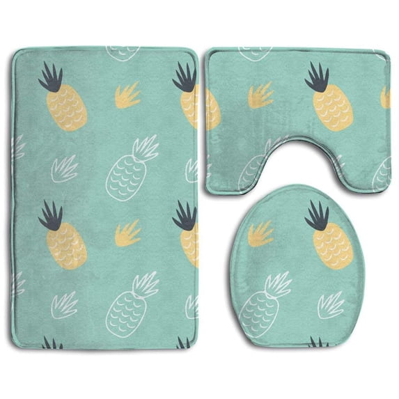 PUDMAD Pineapple 3 Piece Bathroom Rugs Set Bath Rug Contour Mat and Toilet Lid Cover