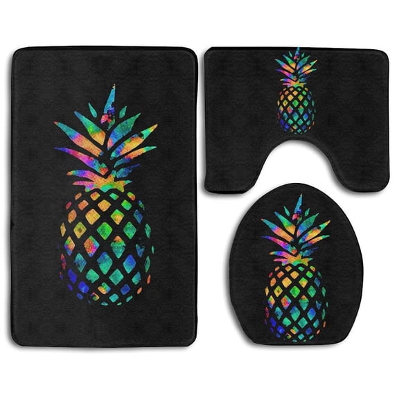 PUDMAD Pineapple 3 Piece Bathroom Rugs Set Bath Rug Contour Mat and Toilet Lid Cover