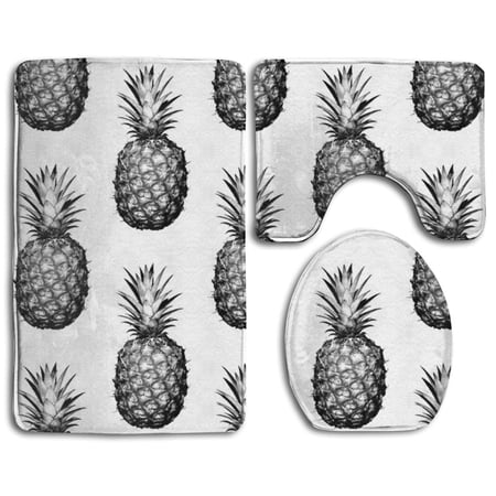 PUDMAD Pineapple 3 Piece Bathroom Rugs Set Bath Rug Contour Mat and Toilet Lid Cover
