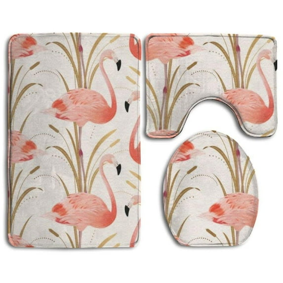 PUDMAD Pineapple Background 3 Piece Bathroom Rugs Set Bath Rug Contour Mat and Toilet Lid Cover