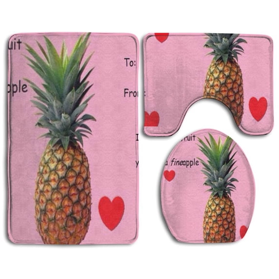 PUDMAD Pineapple In Pink Envelope 3 Piece Bathroom Rugs Set Bath Rug Contour Mat and Toilet Lid Cover