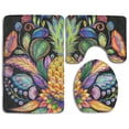 thumbnail image 1 of PUDMAD Pineapple Tattoo 3 Piece Bathroom Rugs Set Bath Rug Contour Mat and Toilet Lid Cover, 1 of 2
