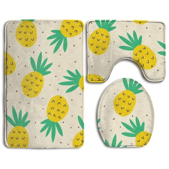 PUDMAD Pineapples Dots 3 Piece Bathroom Rugs Set Bath Rug Contour Mat and Toilet Lid Cover
