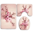 thumbnail image 1 of PUDMAD Pink Blossom Branches 3 Piece Bathroom Rugs Set Bath Rug Contour Mat and Toilet Lid Cover, 1 of 2