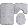 thumbnail image 1 of PUDMAD Pink Blue Cute 3 Piece Bathroom Rugs Set Bath Rug Contour Mat and Toilet Lid Cover, 1 of 2