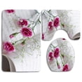 thumbnail image 1 of PUDMAD Pink Carnation 3 Piece Bathroom Rugs Set Bath Rug Contour Mat and Toilet Lid Cover, 1 of 2
