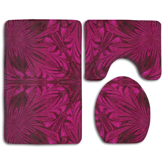 PUDMAD Pink Desert Wildflower 3 Piece Bathroom Rugs Set Bath Rug Contour Mat and Toilet Lid Cover