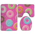 thumbnail image 1 of PUDMAD Pink Donut 3 Piece Bathroom Rugs Set Bath Rug Contour Mat and Toilet Lid Cover, 1 of 2