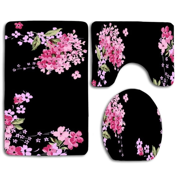 PUDMAD Pink Explosion 3 Piece Bathroom Rugs Set Bath Rug Contour Mat and Toilet Lid Cover