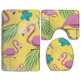 thumbnail image 1 of PUDMAD Pink Flamingo Leaf 3 Piece Bathroom Rugs Set Bath Rug Contour Mat and Toilet Lid Cover, 1 of 2