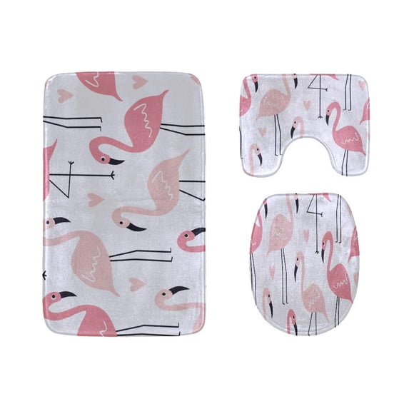 PUDMAD Pink Flamingos Exotic Bird Tropical Summer Scarf 3 Piece Bathroom Rugs Set Bath Rug Contour Mat and Toilet Lid Cover