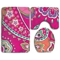 thumbnail image 1 of PUDMAD Pink Floral Art 3 Piece Bathroom Rugs Set Bath Rug Contour Mat and Toilet Lid Cover, 1 of 2
