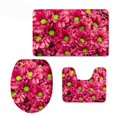 thumbnail image 1 of PUDMAD Pink Flower 3 Piece Bathroom Rugs Set Bath Rug Contour Mat and Toilet Lid Cover, 1 of 2