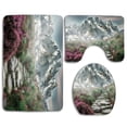 thumbnail image 1 of PUDMAD Pink Flower in Snow Moutain 3 Piece Bathroom Rugs Set Bath Rug Contour Mat and Toilet Lid Cover, 1 of 2