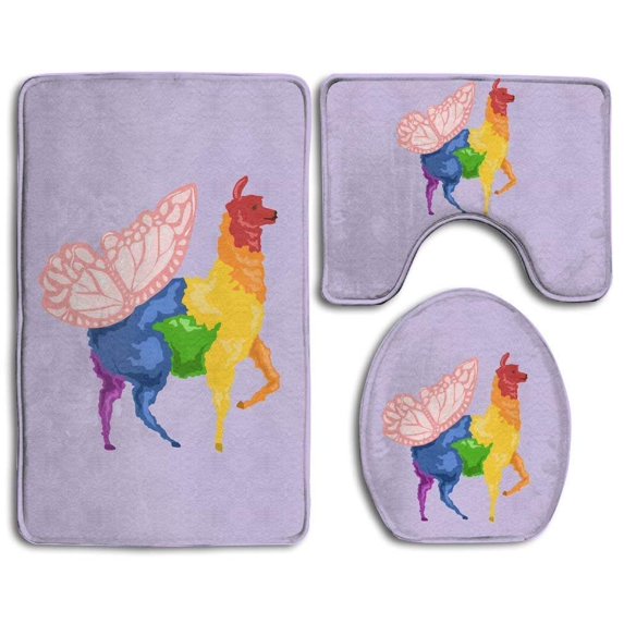 PUDMAD Pink Giraffe Letter Yellow 3 Piece Bathroom Rugs Set Bath Rug Contour Mat and Toilet Lid Cover