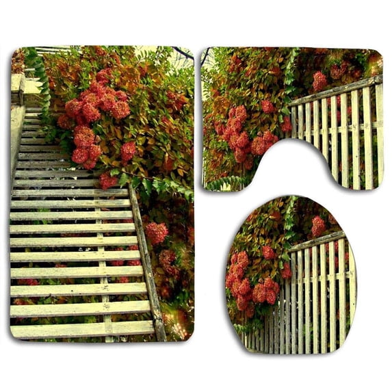 PUDMAD Pink Hydrangeas 3 Piece Bathroom Rugs Set Bath Rug Contour Mat and Toilet Lid Cover