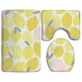 thumbnail image 1 of PUDMAD Pink Lemon 3 Piece Bathroom Rugs Set Bath Rug Contour Mat and Toilet Lid Cover, 1 of 2
