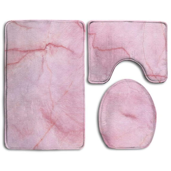 PUDMAD Pink Marble Stone Texture for Background Bathroom Rug and Lid Cover 3 Piece Bathroom Rugs Set Bath Rug Contour Mat and Toilet Lid Cover